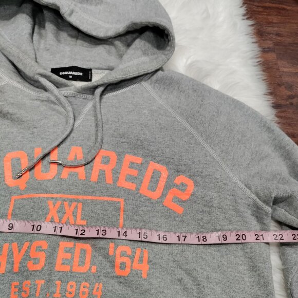 DSquared2 Gray Varsity Logo Phys Ed. '64 Hooded Pullover Sweatshirt Men's Medium - Picture 10 of 12